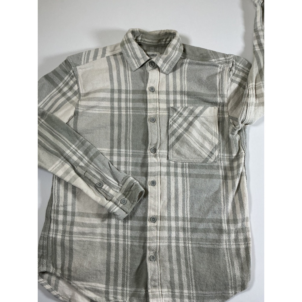 Pull&Bear Gray White Plaid Flannel Button Down Shirt Size M